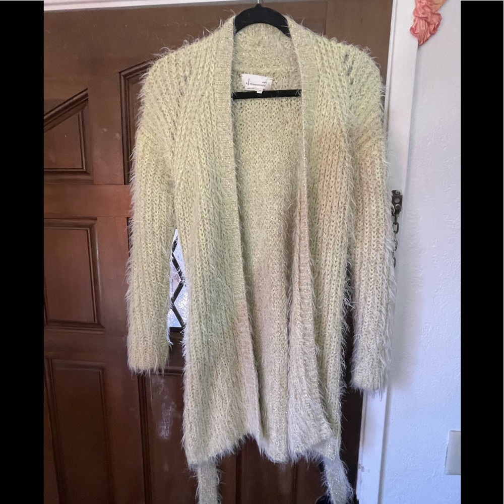 - NWOT ANTHROPOLOGIE neon yellow eyelash long sweater with tie - Picture 3 of 7